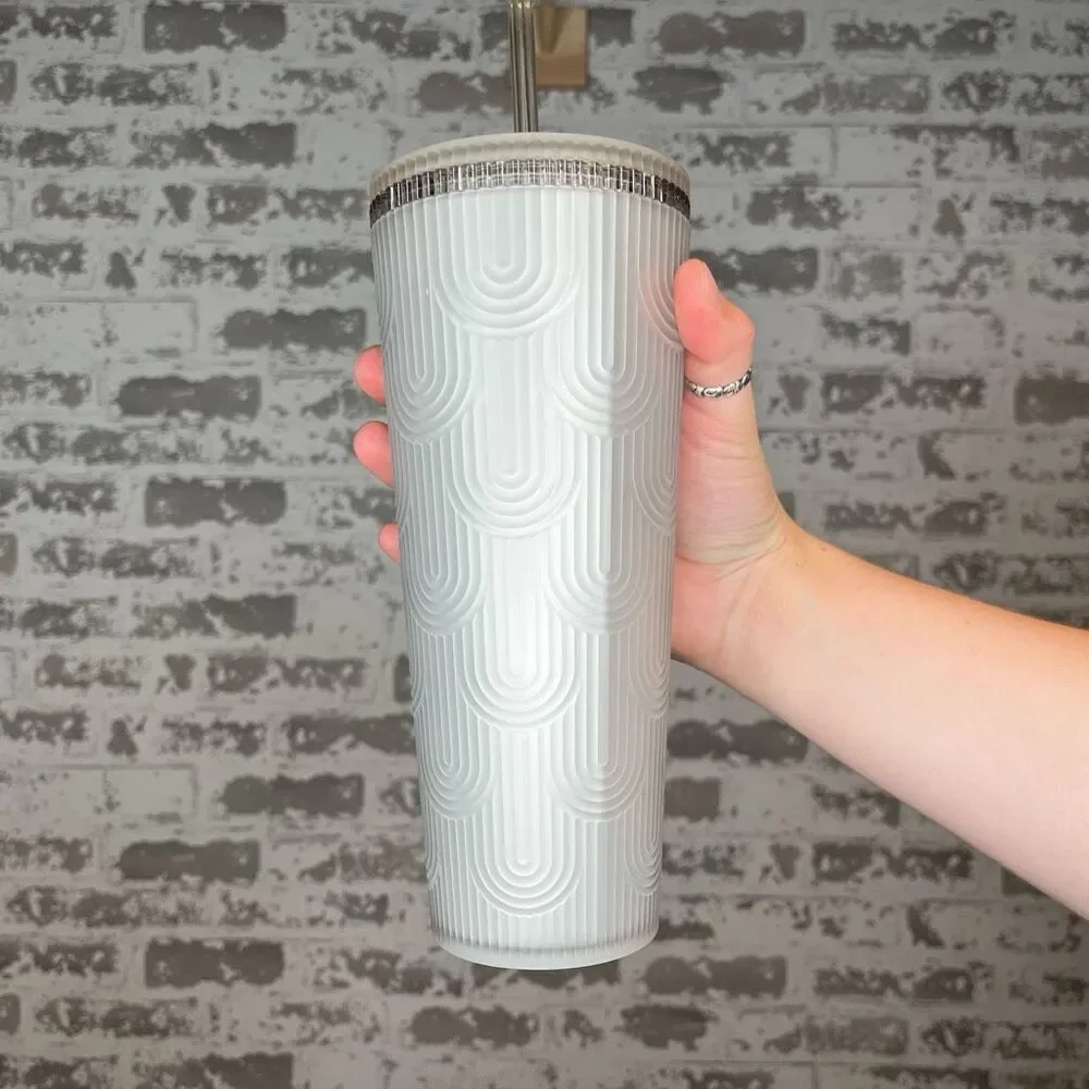 Starbucks | gray wave scalloped drink cup with straw